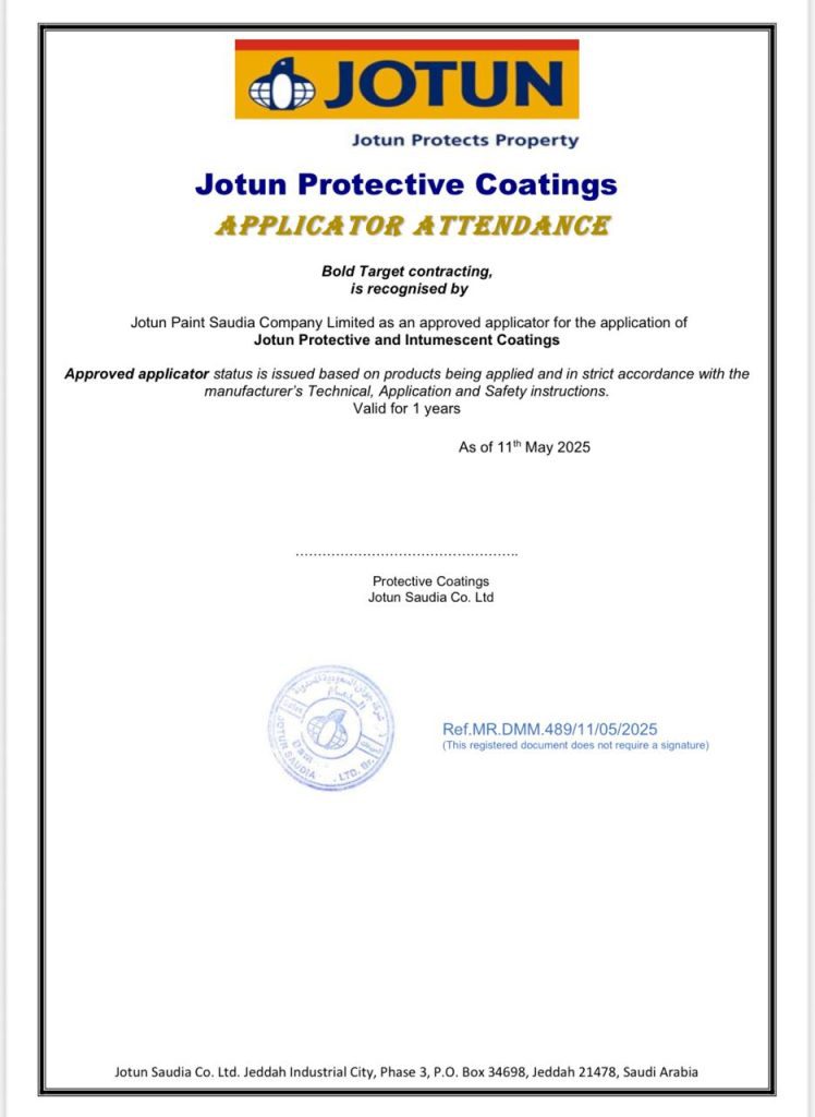 BoldTarget Achieves Jotun Certification in Saudi Arabia